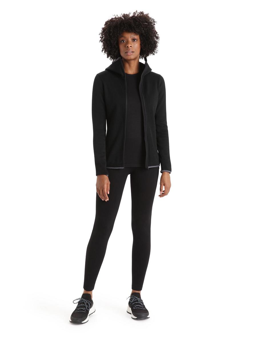 Black Women's Icebreaker RealFleece™ Merino Elemental Long Sleeve Zip Hood Jackets | USA 1645OKIR